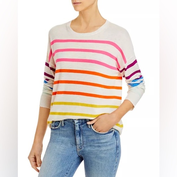 Sundry Rainbow MULTISTRIPE CREWNECK Sweater Cream Wool Cashmere Size L - Picture 8 of 13